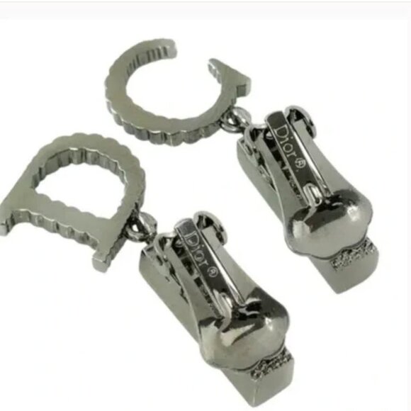 Christian Dior Black Color Rhinestone Logo Swing Earrings - Picture 5 of 8